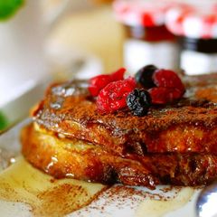 A picture of Cocoa French Toast with Cream Cheese and Jam.