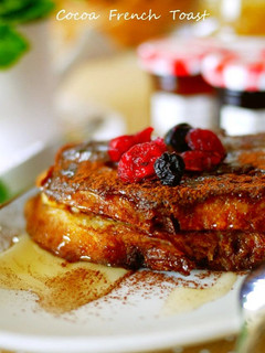 A picture of Cocoa French Toast with Cream Cheese and Jam.