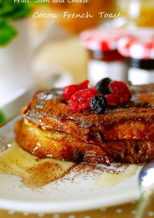 A picture of Cocoa French Toast with Cream Cheese and Jam.