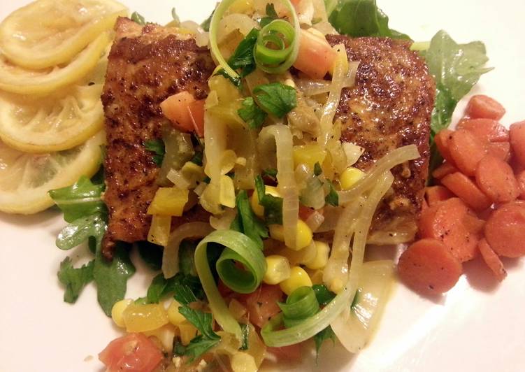 Steps to Prepare Homemade Blackened mahi mahi with corn salsa and honey glazed carrots