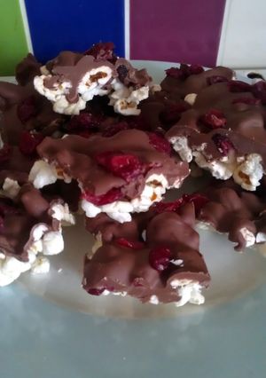 A picture of Vickys Chocolate Cranberry Popcorn Bars, GF DF EF SF NF.