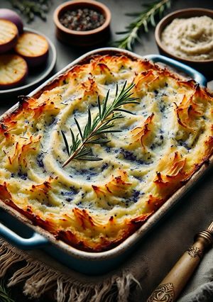 A picture of Twice Baked Rosemary Blue Potato Mash.
