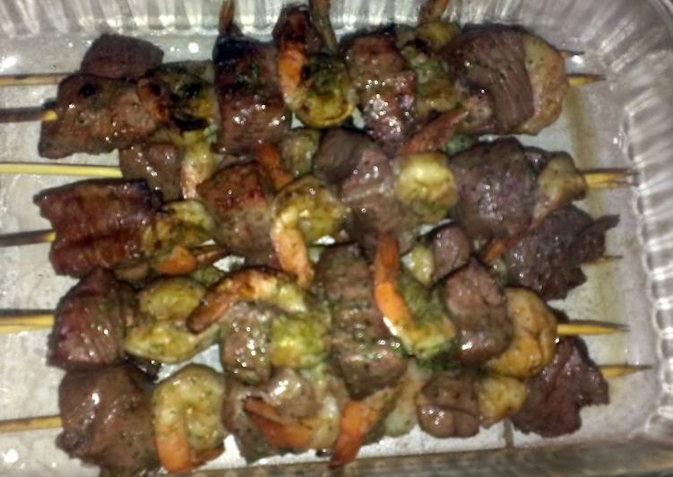 Recipe of Super Quick Homemade BJ&#39;s Steak and Shrimp kabobs