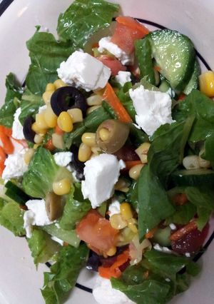 A picture of Romaine salad with feta cheese by Pam....