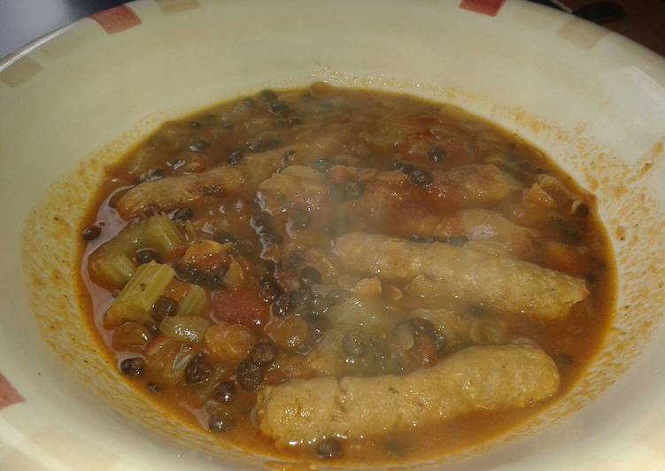 slow cooker sausages and lentils casserole recipe main photo