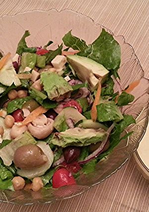 A picture of Veggie Salad Supreme with Golden Dijon Dressing.