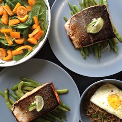 A picture of Pan Seared Salmon on Balsamic French Beans.