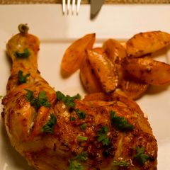Baked Chicken Legs with Potato A picture of Baked Chicken Legs with Potato.