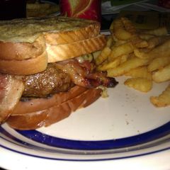 A picture of Grilled cheese Bacon Cheddar Burger.
