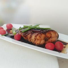 A picture of Salmon With Chinese Wine And Dark Soy Sauce.