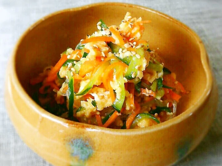 Easy Way Prepare Recipe Sunomono-Style Carrot, Cucumber, and Egg Salad that is Can Pamper Your Tongue, Really Delicious}