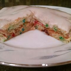 A picture of Funfetti Birthday Cake Pancakes(or as my son says:Bomb Diggity Pancakes!!).