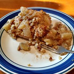 A picture of Pork Chops with Apples and Stuffing.