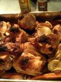 Sheryl`s beer can baked chicken with carrots,sweet peppers and onions