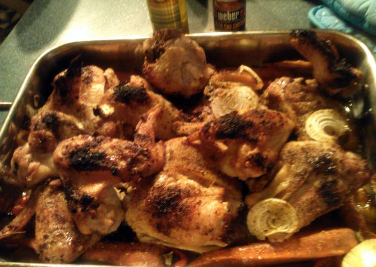 Recipe of Super Quick Homemade Sheryl`s beer can baked chicken with carrots,sweet peppers and onions