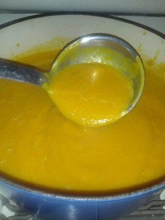 A picture of Butternut Squash Soup with lemon and coconut.