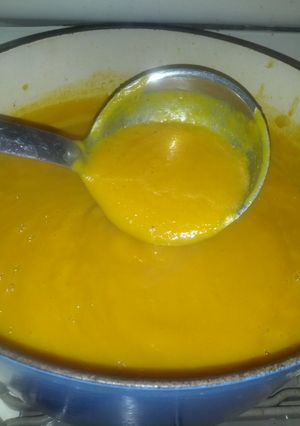 A picture of Butternut Squash Soup with lemon and coconut.