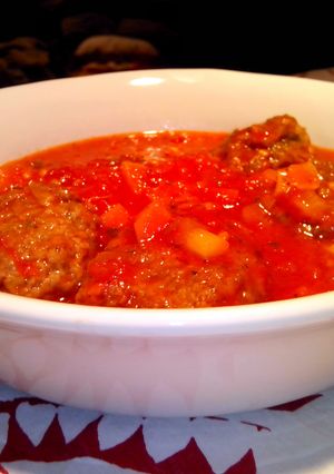 A picture of Meatballs with Italian Style Tomato Sauce.