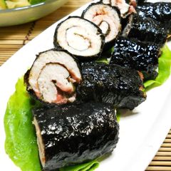 A picture of Chicken Tender Pickled Plum Shiso Toasted Nori Seaweed Rolls.