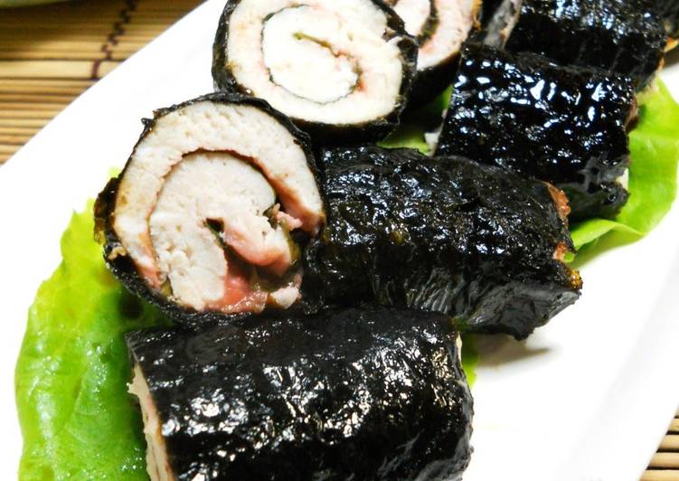 Simple Way to Prepare Super Quick Homemade Chicken Tender Pickled Plum Shiso Toasted Nori Seaweed Rolls