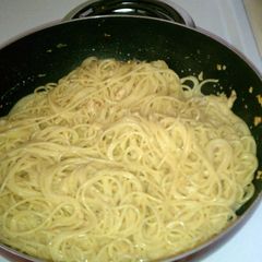 roasted garlic, brown butter & parmesan pasta A picture of roasted garlic, brown butter & parmesan pasta.