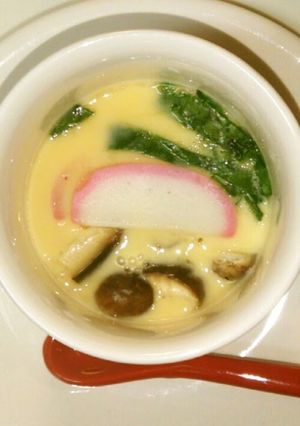 A picture of Chawan-mushi (Steamed Egg Custard) in the Microwave.