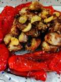 Picantón y pimientos fritos