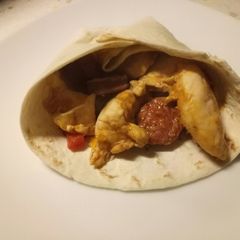 A picture of Chorizo and chicken wrap.