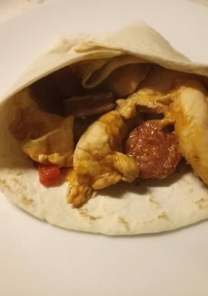 A picture of Chorizo and chicken wrap.