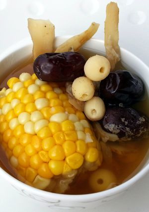 A picture of Vegan Soup With Corn Cob.