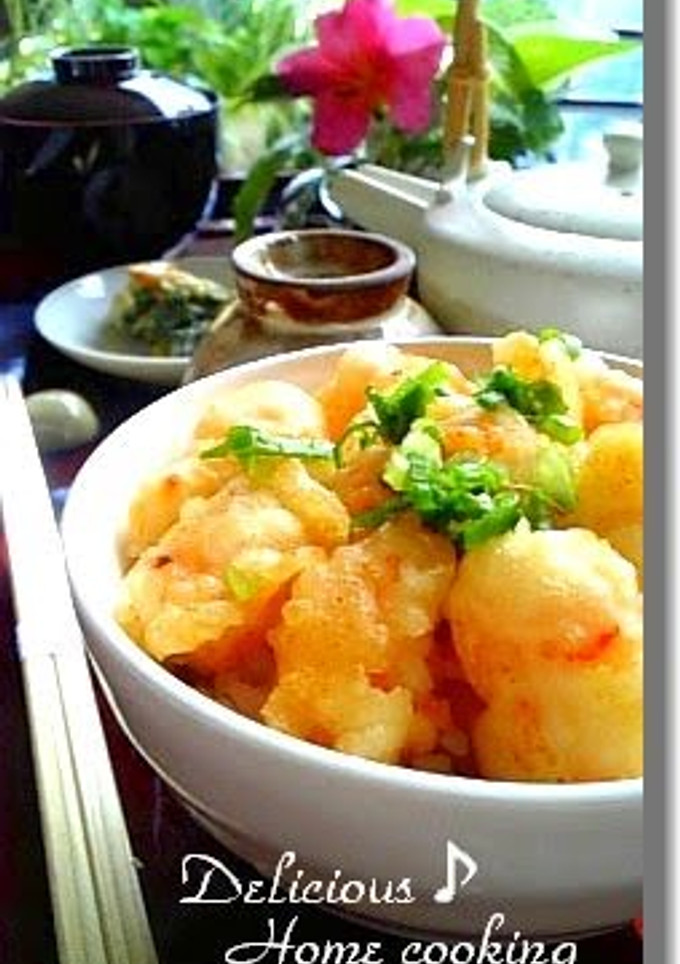 A picture of Plump Shrimp Kakiage Tempura Fritters Rice Bowl.
