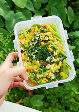 Foto resep Tumis sawi,jagung,dan telur 😋