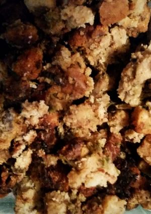 A picture of Tinklee's Mushroom & Bacon Stuffing.