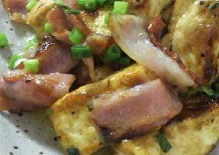 Simple Way to Prepare Super Quick Homemade Stir Fried Tofu and Bacon with Butter and Soy Sauce