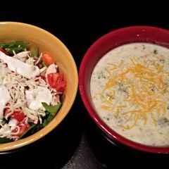 Cream of broccoli soup with cheese A picture of Cream of broccoli soup with cheese.