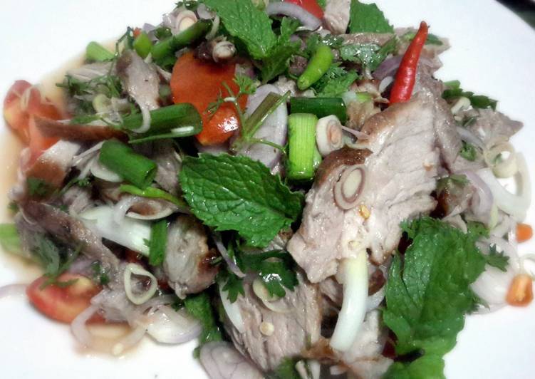 Simple Way to Prepare Perfect Kanya&#39;s Spicy Pork Salad with Lemongrass and Mints