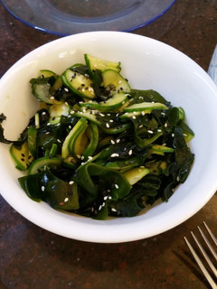 A picture of Wakame and cucumber salad.