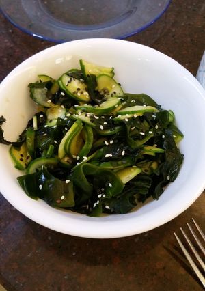 A picture of Wakame and cucumber salad.