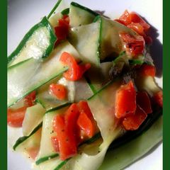 A picture of Cucumber and Roasted Pepper Salad w/ Sweet Mustard Dressing.