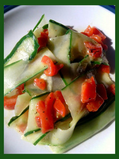 A picture of Cucumber and Roasted Pepper Salad w/ Sweet Mustard Dressing.