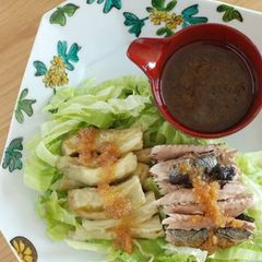 A picture of Grilled Pacific Saury and Eggplant Salad.