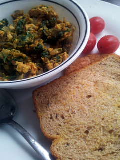 A picture of Spinach and eggs.
