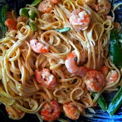 A picture of PHILADELPHIA cooking creme.. spaghetti with shrimp.