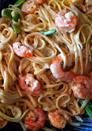 A picture of PHILADELPHIA cooking creme.. spaghetti with shrimp.