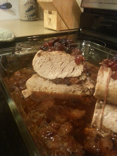 A picture of Roast Pork with Fruit Stuffing.