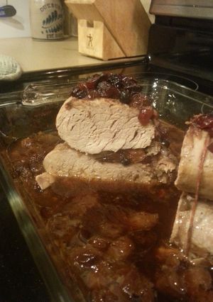 A picture of Roast Pork with Fruit Stuffing.