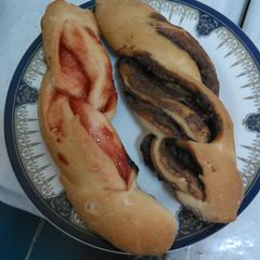 A picture of Braided bread-Nutella and Jam.