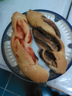 A picture of Braided bread-Nutella and Jam.