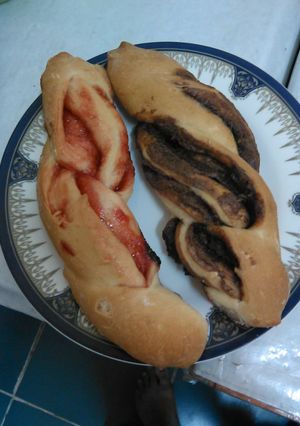 A picture of Braided bread-Nutella and Jam.