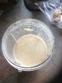 A picture of banana peanut butter smoothie.